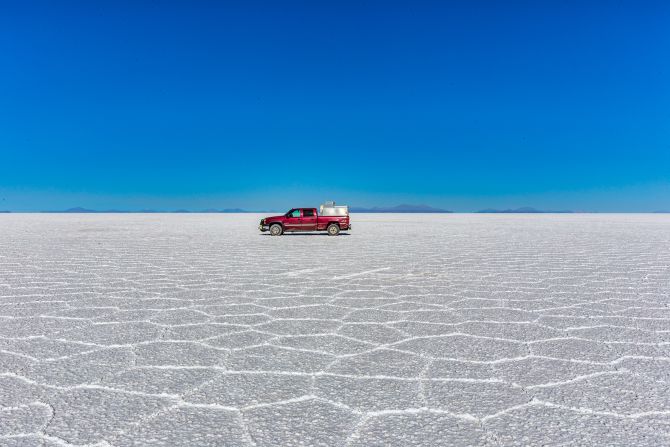 Salar de Uyuni, Bolivia: Karen Catchpole and Eric Mohl have spent 14 years road tripping in the Americas. This is their truck on the Salar de Uyuni in Bolivia --  the largest salt flat in the world.